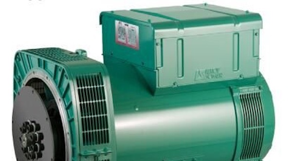 An alternator provided by Leroy Somer, in a light teal color.