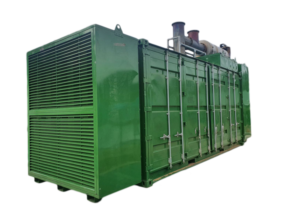 One of the products that Generex sells. A picture of a large-scale generator in a green color.