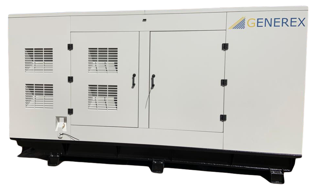 One of the products that Generex sells. A picture of a large-scale generator in a white color.